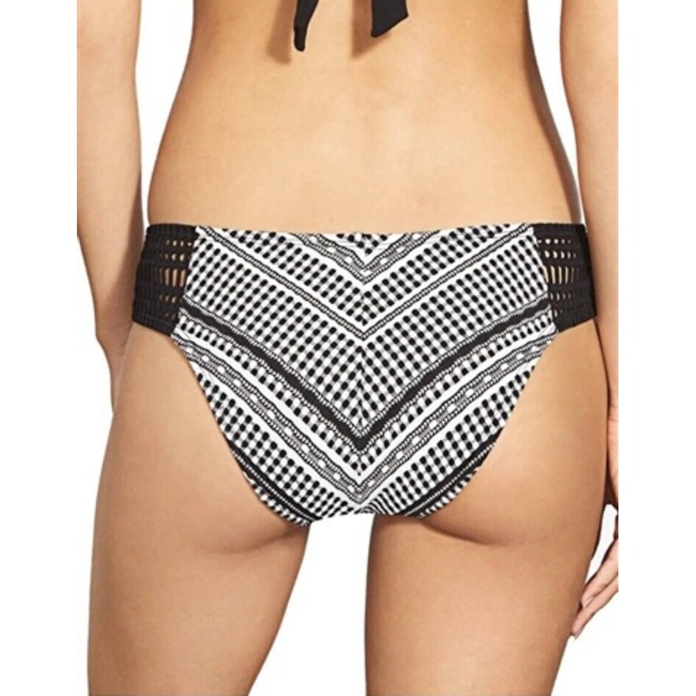 NWT Robin Piccone Avery XS White Black Cheeky Bikini Swim Bottom 132408